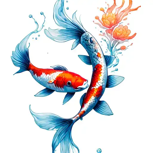 Koi Fish Swimming Upstream A Stone