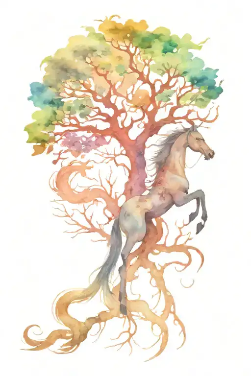 Eight Legged Horse And Giant Serpent World Tree For Back