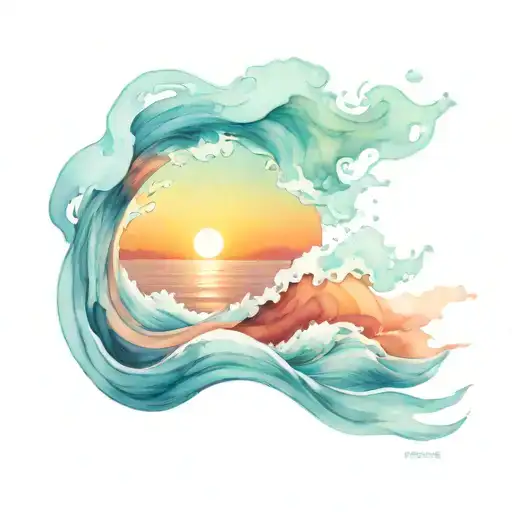 Waves Going Into Sun Setting