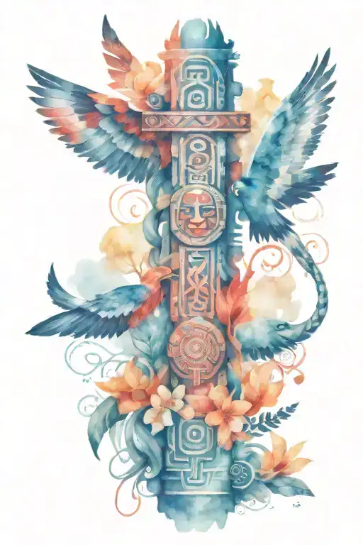 Mayan Totem Pole Intertwined