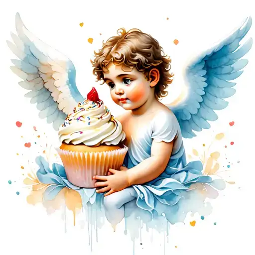 Cherub Male Angel And Cupcake With Sprinkles