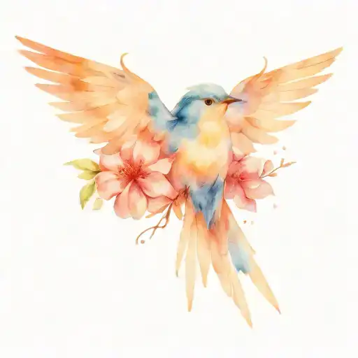 Blue Bird Open Wings With Flowers On Back Ground Pink