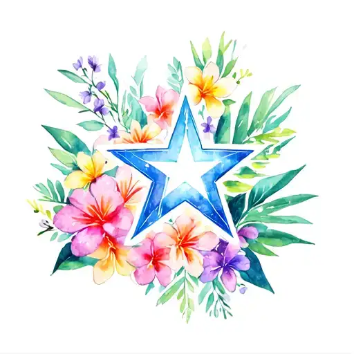 Ems Star With Hawaiian Flowers Surrounding