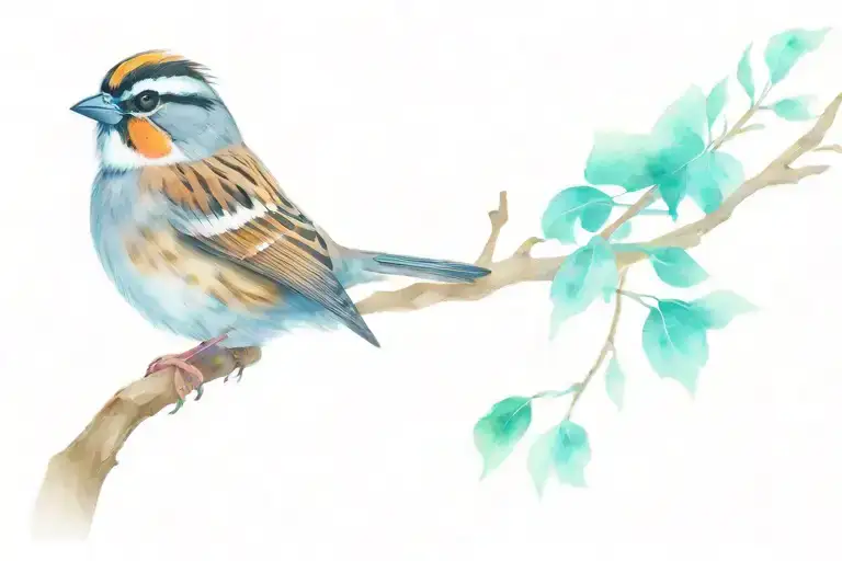 Sad White-throated Sparrow Perched On A Tree Branch