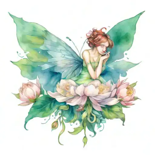 A Whimsical Scene Of A Fairy Sitting On A Giant Peony Flower Surrounded By Cosmos And Larkspur