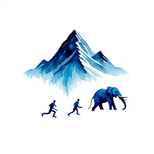 Mountain With Runner And Elephant