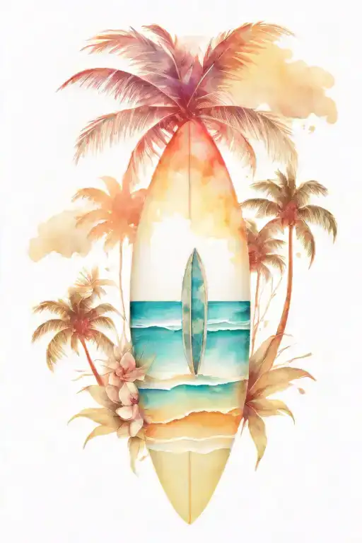 Beach Scene In A Surf Board