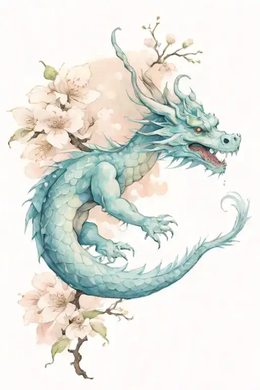 Dragon And Cherry Blossoms Ink Wash