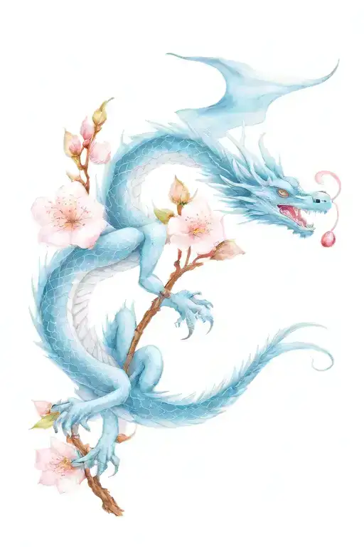 Dragon And Cherry Blossoms Ink Wash