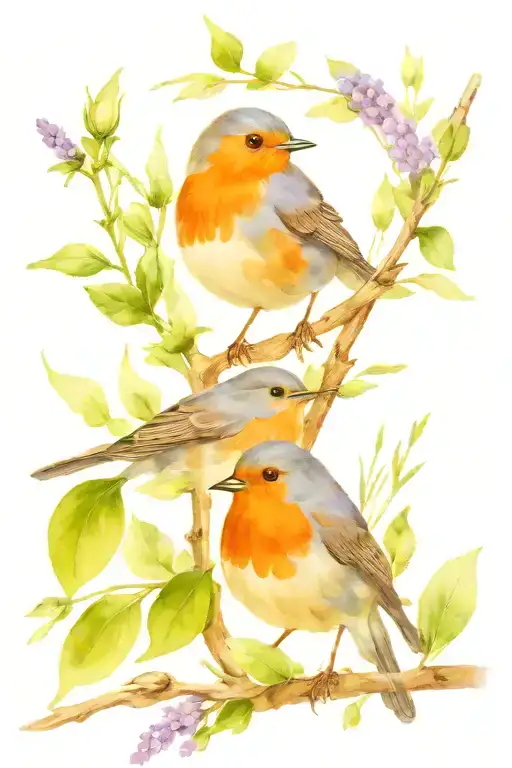 Two Robin Birds Lavender