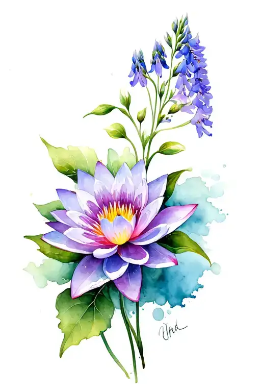 Larkspur Flower And Water Lilies