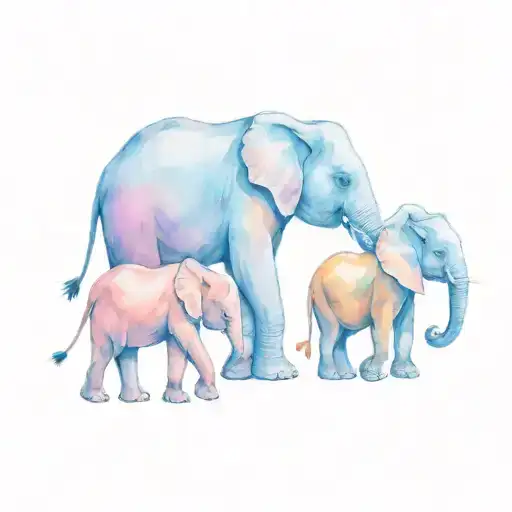 Five Elephants With One Mom Colorful