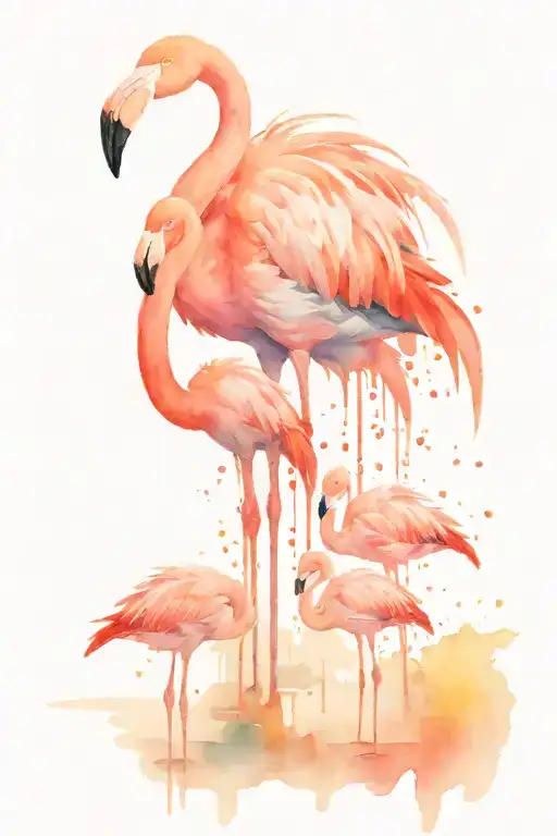 Mother Flamingo Losing Her Color While 4 Baby Flamingos Get Their Color