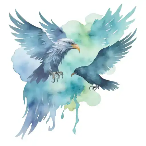 Odin's Head With Crow Flying Towards Each Other Each