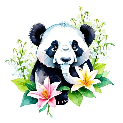 Elephant And Panda And Lily Of The Valley Intertwined