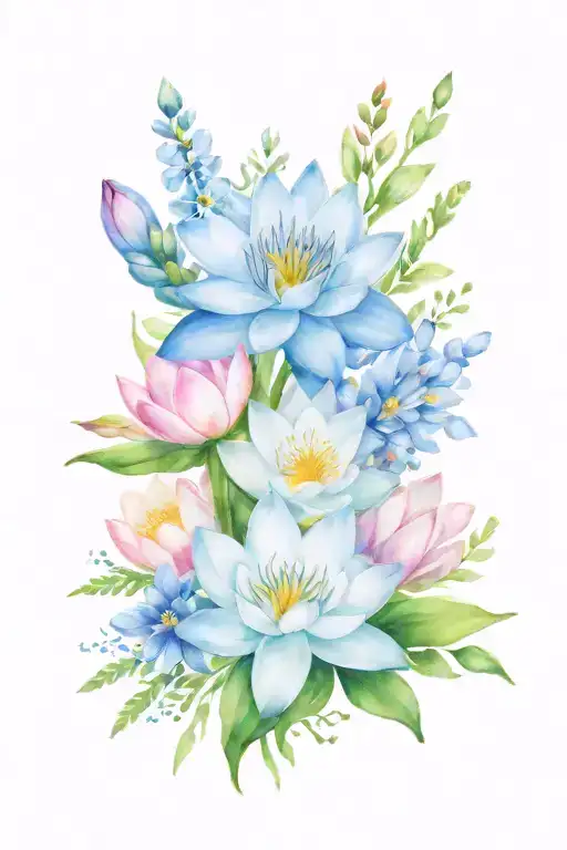 Water Lily And Larkspur Bouquet