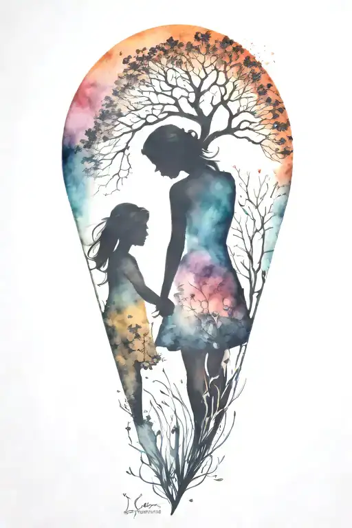 Mother And Daughter Silhouette