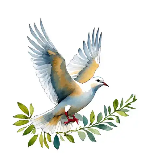 Dove Flying In Sunlight With Olive