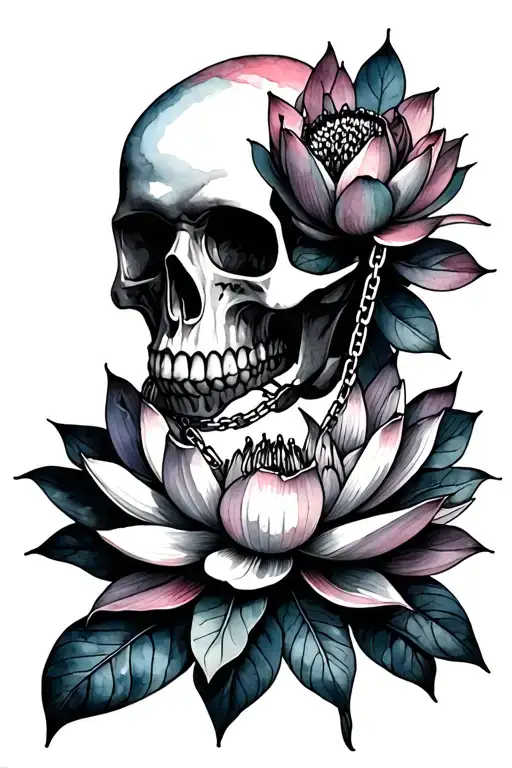 Skull And Lotus Flower With Chain