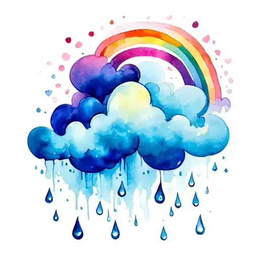 Rain Cloud Rain Drops Rainbow Girl