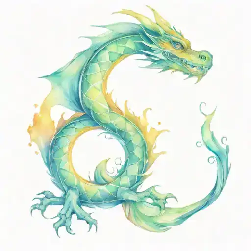 Dragon With Baby Foot Print Surrounded