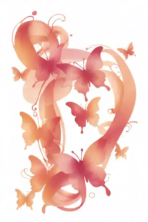 Breast Cancer Ribbon Butterflies Surrounding