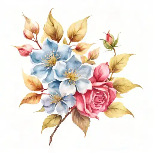 Mayflower And Red Rose And Cherry Blossom Flowers