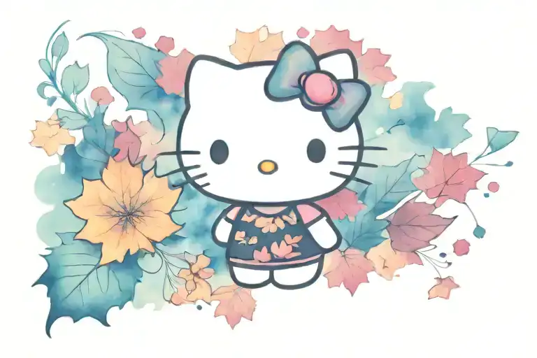 Hello Kitty With Maple Leaf Background Black