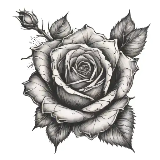 A Delicate Black And Grey Rose Wrapping Around A Bold Cross