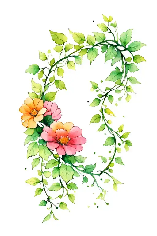 Vines With Flowers Going Up Thigh And Into Hip Area With Symbolism For Csa