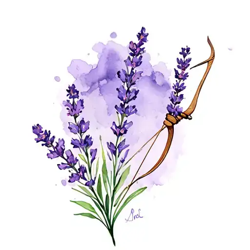 Bow And Arrow With Lavender Flowers Growing