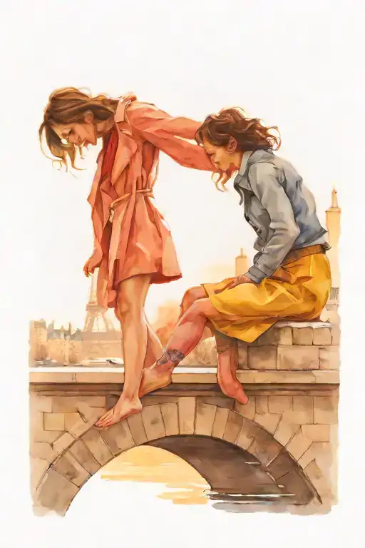 A Barefoot Woman Jumps From A Bridge For A Key In The Seine In Paris In Winter Weather At Sunset