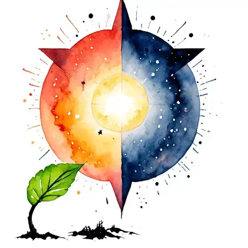 Bright Star With Darkness Around It And A Seedling Beginning To Sprout On The Ground