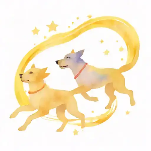 Two Dogs Running With Starry Background