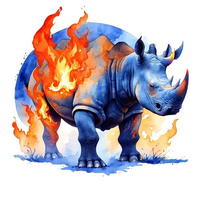 Rhino Surrounded With Fire At The Top