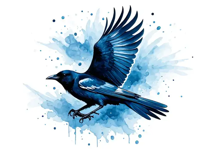 Watercolot Paint Crow Flying Towards