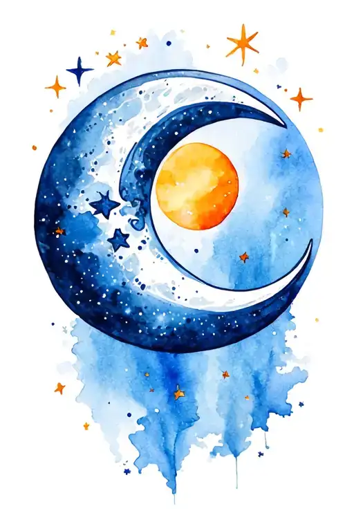 Celestial Moon With Stars And Sun Rising