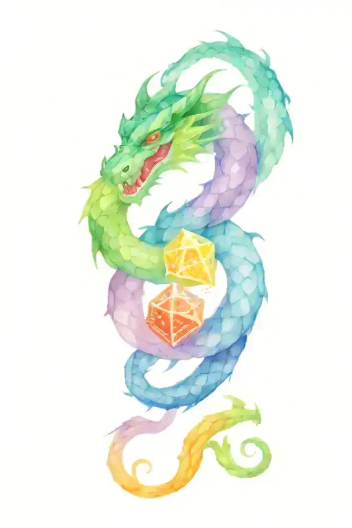 Dragon Coiled Around Dice Dungeons And Dragons Intertwined