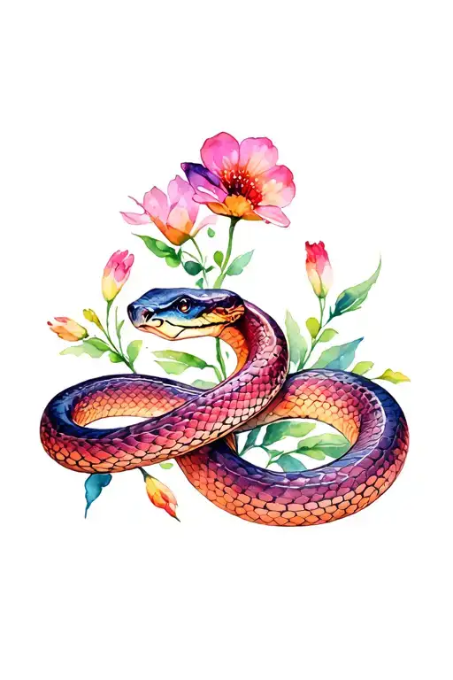 2 Snakes With Flowers Wrapped
