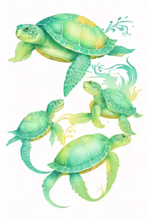 A Girl Turtle 2 Boy Turtles And A Girl Turtle Following Eachother