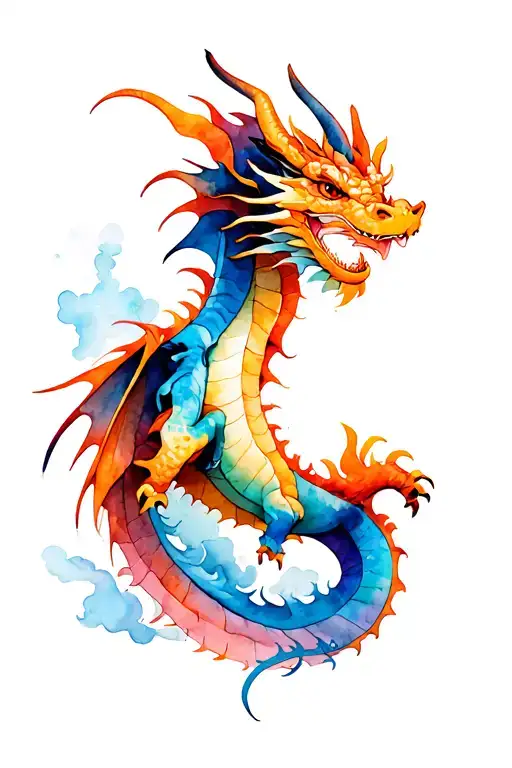 Flying Dragon With Watercolour Background