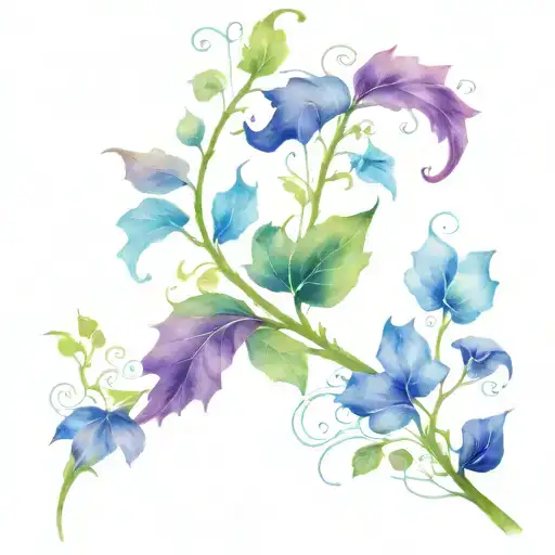 Watercolor Vine With Abstract Floral Elements Caduceus