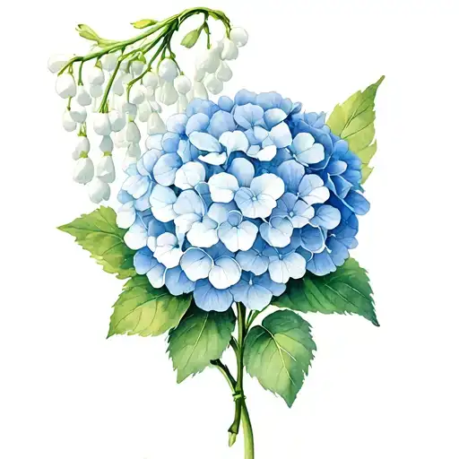 Hydrangea Flower Surrounded By Lily Of The Valley And Carnation