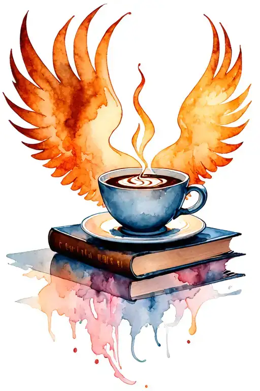 The Cup Of Coffee On A Book The Coffee's Steam Forming A Bird Fenix Like A Fire