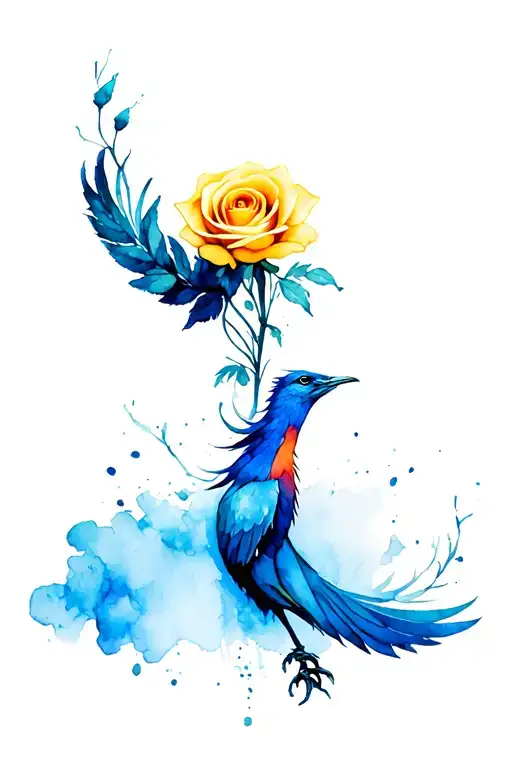 Yellow Rose With Blue Phoenix