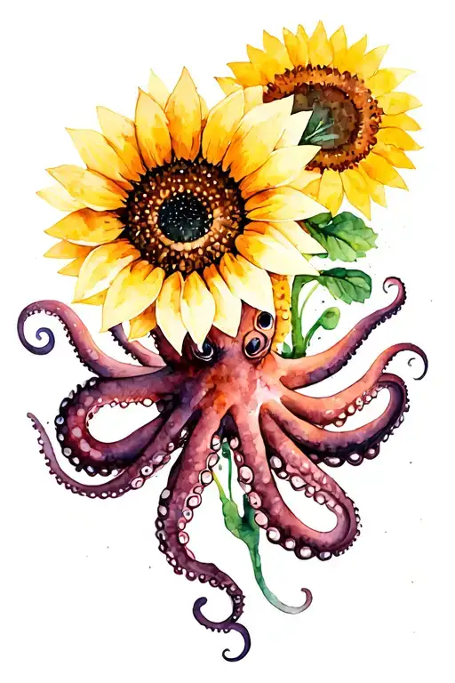 Pacific Octopus Holding A Sunflower