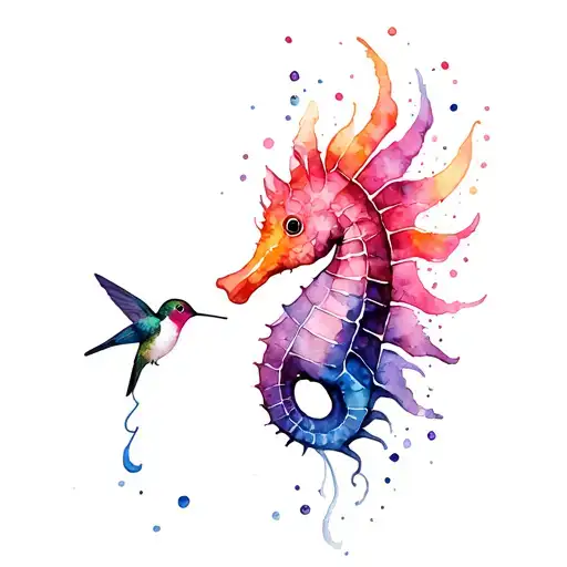 Pregnant Seahorse And Small Hummingbird