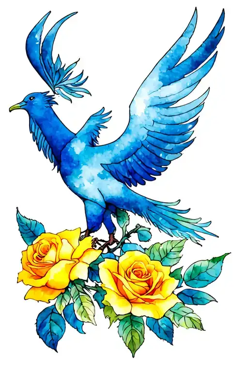 Yellow Rose With Blue Phoenix