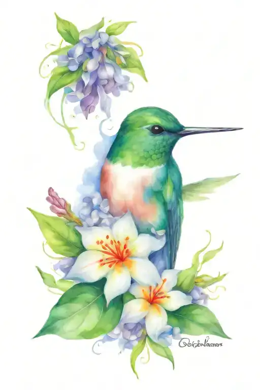 Hummingbird And Lilacs Intertwined