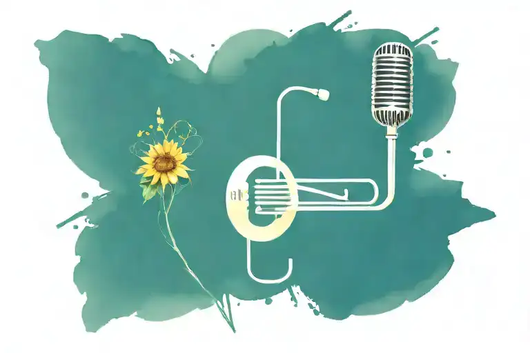 Musical Notes And Trombone And Sunflower And Lavender And Microphone